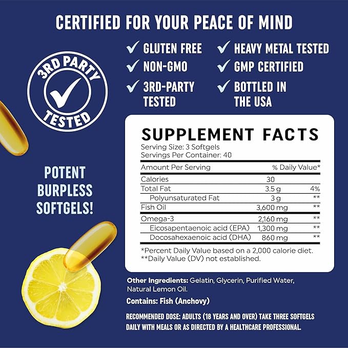 Omega 3 Fish Oil and Probiotic Capsules | Triple Strength EPA &amp DHA with Probiotic Gut Health &amp Immune Support Supplement | Comprehensive Wellness Bundle