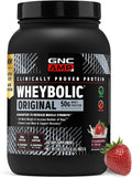 GNC AMP Wheybolic Clinically Proven Protein Powder 50g Whey Protein BCAA Leucine Increases Muscle Strength Muscle Building 3rd Party Tested Gluten Free Strawberries &amp Cream 13 Servings