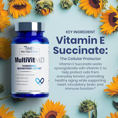 1MD Nutrition MultiVitMD Daily Multivitamin – 19 Essential Vitamins &amp Minerals for Adults Over 55 | Supports Healthy Aging Heart Brain Bone &amp Immune Health | Designed for Absorption | 30 C