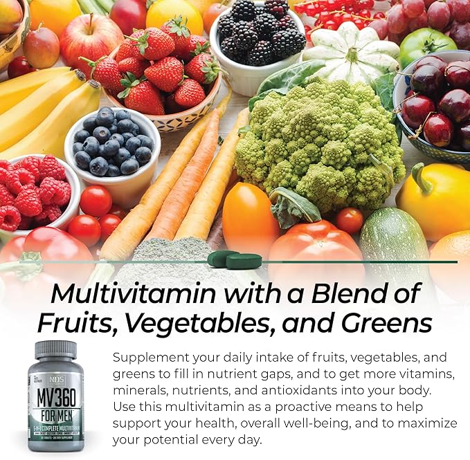 Men's Nutrition MV360 5-in-1 Complete Multivitamin with Essential Vitamins for Energy Digestion Toning Immune Support and Mens Health &amp Vitality 60 Tablets 30 Servings