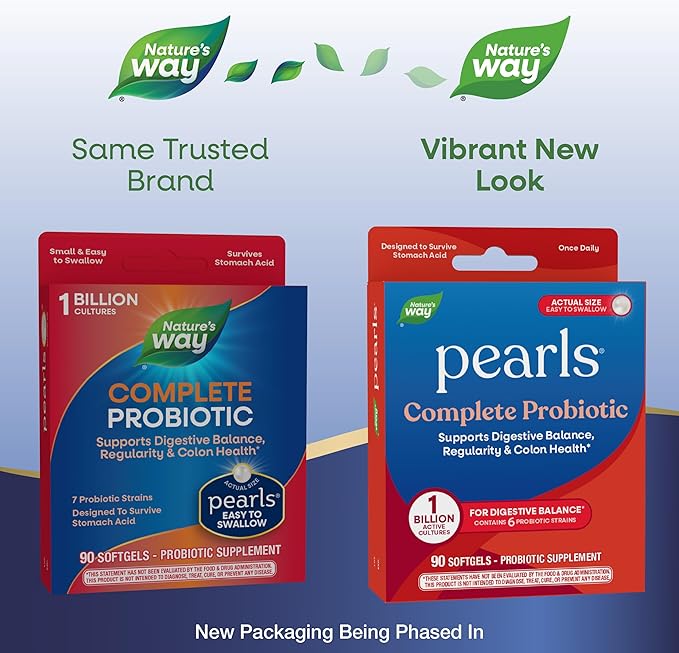 Nature's Way Pearls Complete Probiotic Supports Digestive Balance* 1 Billion Live Cultures Supplement for Men and Women No Refrigeration Required 90 softgels