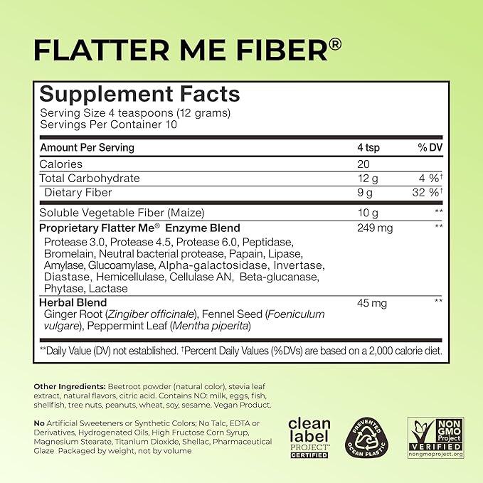 HUM Flatter Me Fiber Supplement for Women &amp Men Prebiotics &amp Digestive Enzymes to Support Weight &amp Bloating Digestive &amp Gut Health Fiber Powder Drink Mix Strawberry Lemon - 10 Serv