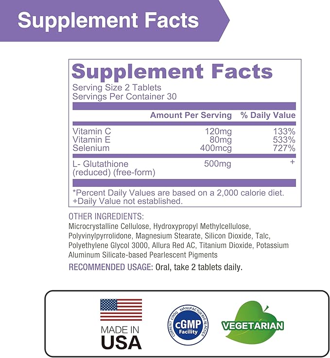 Lovita Glutathione Complex 500mg for Radiant Skin &amp Immunity Support | 99.8% Purity with Vitamin C Selenium &amp E Vegan Non-GMO Gluten-Free 180 Vegetarian Tablets (Pack of 3)