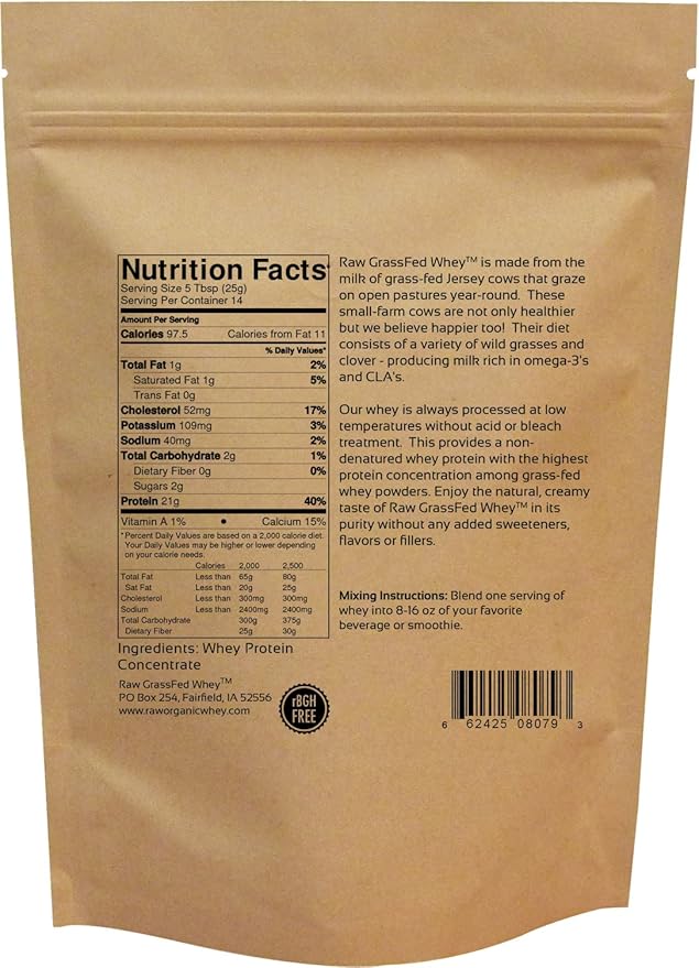 Raw Grass Fed Whey Protein Powder – Unflavored Only 1 Ingredient: Grass-Fed Whey from Happy Healthy Cows – Undenatured Non-GMO Hormone-Free Gluten-Free Made in USA 12 OZ