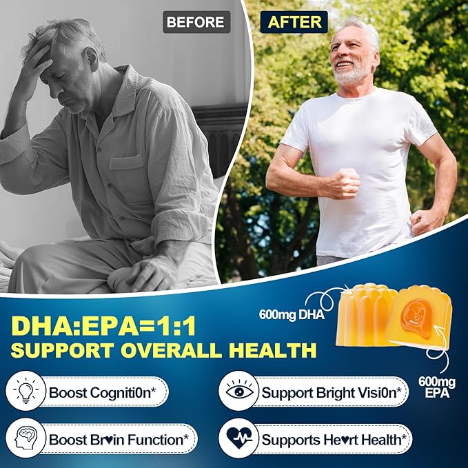 Omega-3 Gummies Supplement for Adults 40+: 1280mg Vegan Omega3 Fatty Acid DHA EPA with Vitamin D3 K2 Zinc Turmeric for Overall Health Support - Fish Oil Alternative for Women Men(120Count)