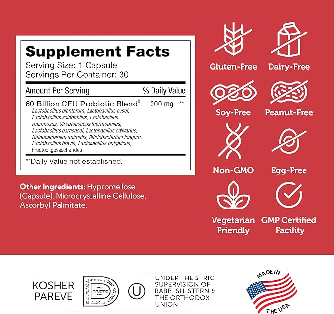 Zahler Biodophilus 60 Billion Live Cultures Per Serving Supports Digestive HealthCertified Kosher 30 Capsules