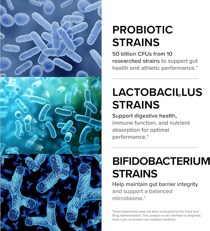 Designs for Sport Probiotic 50 - High-Performance Probiotic Supplement for Athletes* - Gut &amp Immune Support* - Shelf Stable - Dairy Soy &amp Gluten Free - 30 Vegetarian Capsules