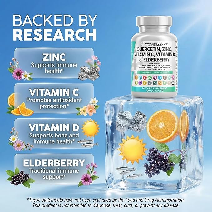 Q Defend Quercetin Supplement with Zinc Vitamin C Vitamin D Elderberry Turmeric Black Pepper Garlic Ginger Sea Moss Lysine Stinging Nettle Reishi Mushroom Immune Support 60 Capsules by Clean Nutra