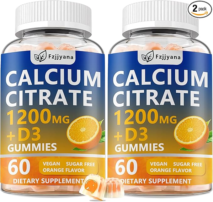 (2 Pack) Calcium Citrate with Vitamin D3 Gummies1200 Mg Calcium Supplements for Women and Men - Supports Bone Muscle &amp TeethHigh Absorption - Easy to DigestVeganOrange Flavor - 120 Count