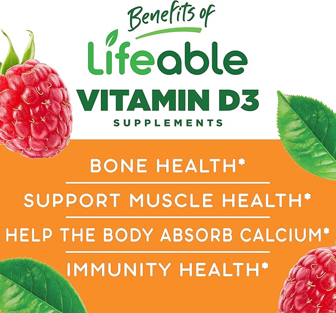 Lifeable Vitamin D Kids + Vitamin C Kids Gummies Bundle - Great Tasting Vitamin Supplement Gluten Free GMO Free Chewable Gummy