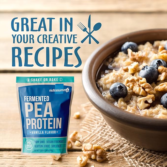 Nutrasumma Pea Protein Powder Vanilla Vegan Flavor 100% Plant Based No Artificial Sweeteners Non-GMO Gluten Free &amp Soy Free 2 LB