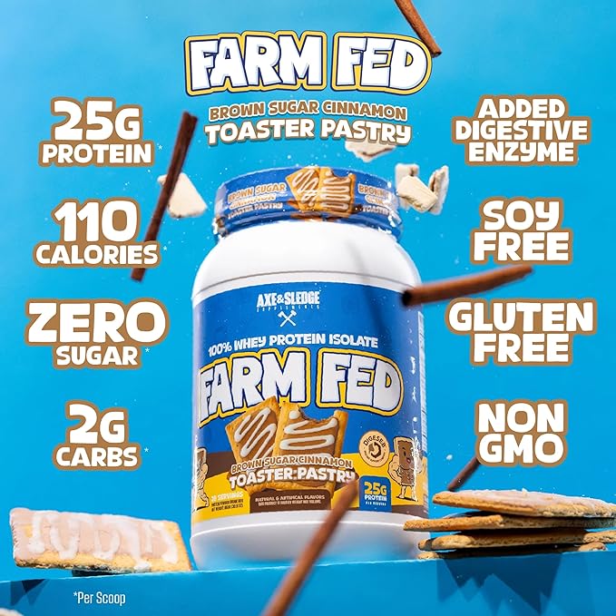 Axe &amp Sledge Farm Fed 100% Whey Protein Isolate | 25g Protein | Low Carb Low Sugar Gluten Free | Protein Powder for Men and Women | Keto | Made in The USA | 28 Servings Brown Sugar Cinnamon