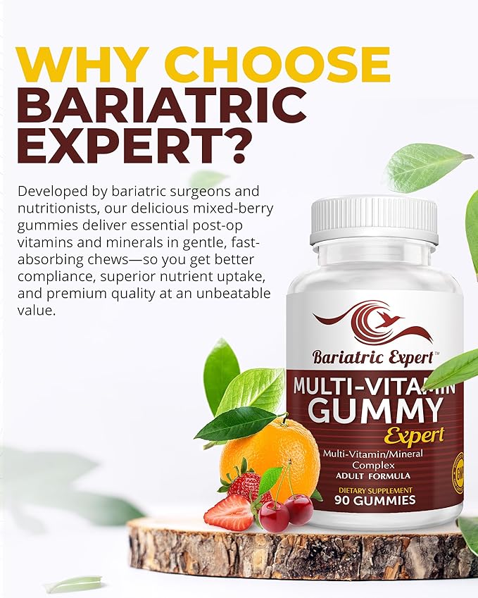 Bariatric Expert Multivitamin Gummies – Fast-Melting Dietary Supplement for Adults Post-Gastric Sleeve and Bypass Nutritionist Recommended 90 Count