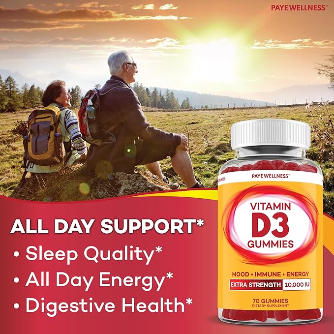 PAYÉ Vitamin D Gummies D3 10000 IU (250 mcg) per Serving Dietary Supplement for Bone Teeth Muscle and Immune Health Support Kids and Adults* - 140 Count