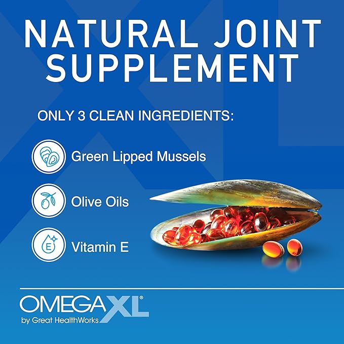 OmegaXL Joint Support Supplement - Natural Muscle Support Green Lipped Mussel Oil Soft Gel Pills Drug-Free 120 Count