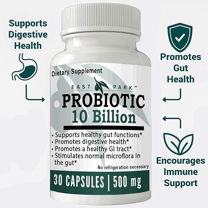 East Park Research d-Lenolate Probiotic Supplement | Probiotic 10 Billion CFUs Supports Gut &amp Digestive Health | Dietary Supplement Probiotics for Women and Men (500mg) 30 Capsules