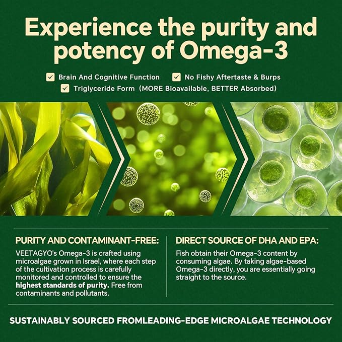 Vegan Omega 3 Gummies 1200mg - Dual Layer - Fish Oil Alternative Marine Algae Omega 3 Supplement DHA 600mg EPA 400mg with AstaxanthinSugar Free60 Cts