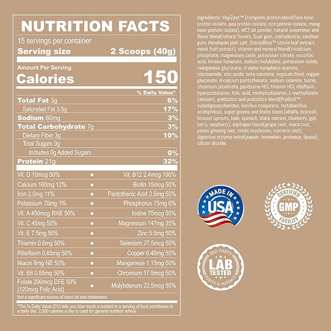 UpNourish Vanilla Cookie Vegan Protein Powder 54 Superfoods Powder1.5 Billion CFU Probiotics 21g Plant Based ProteinNo Sugar No Dairy No GMO Dairy FreeMeal Replacement Shake Keto-Friendly Low-Carb