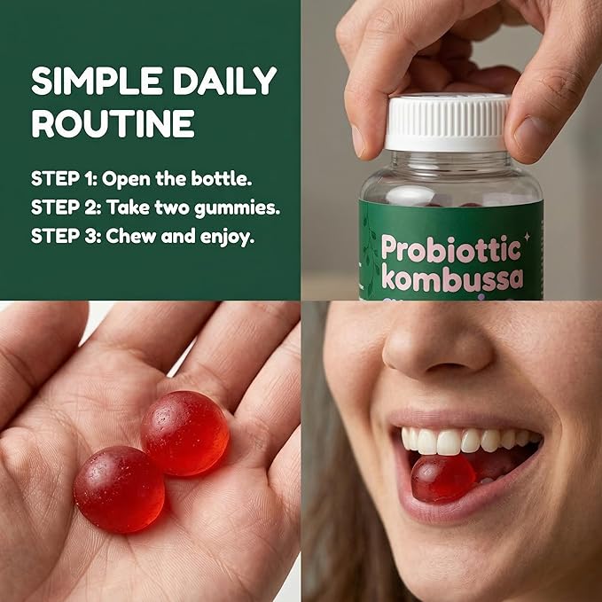 Kombucha Gummies Support Gut Health Prebiotics Probiotics Postbiotics Blend Sugar Conscious Easy to Take Digestive Support 60 Gummies (1pcs)