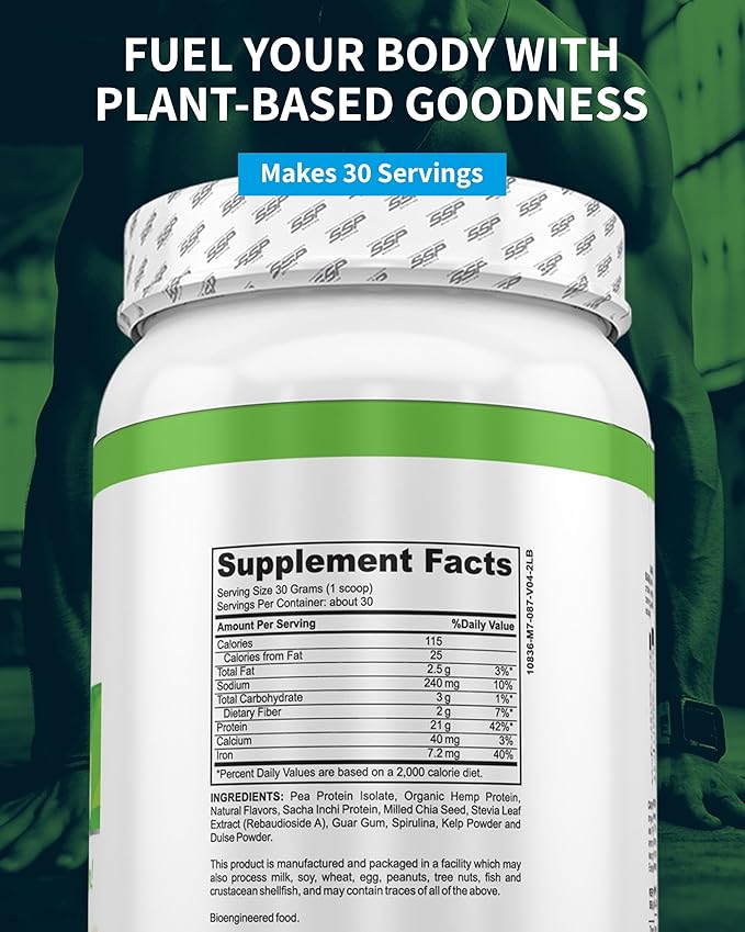 SSP Vegan Protein - Vanilla Pea Isolate Hemp &amp Sacha Inchi Blend - Pre &amp Post-Workout Recovery Drink - Plant-Based Nutrition