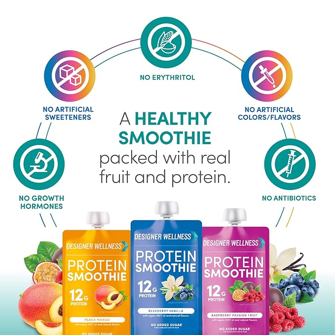 Designer Wellness Protein Smoothies Super Fruits Variety Pack and Strawberry Banana Bundle