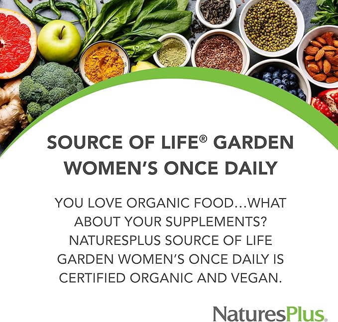 NaturesPlus Source of Life Garden Women’s Once Daily Multivitamin - 30 Tablets - Supports Energy &amp Healthy Immune System - USDA Certified Organic Non-GMO Vegan Gluten Free - 30 Servings
