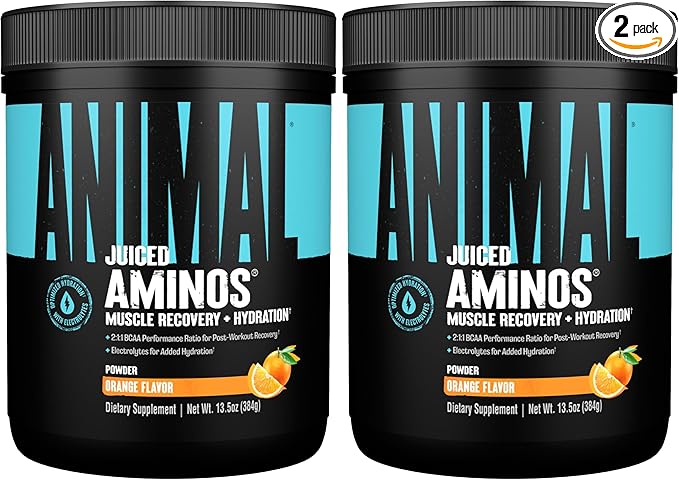 Animal Juiced Amino Acids - BCAA Powder EAA Matrix Plus Hydration with Electrolytes and Sea Salt Anytime Recovery and Improved Performance Orange Flavor 30 Servings (Pack of 2)
