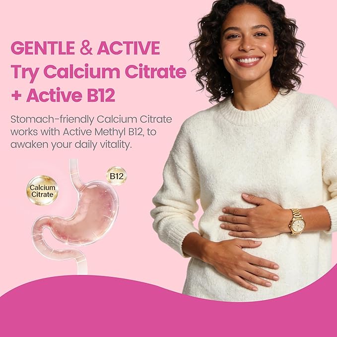 Calcium Supplements for Women - 4-in-1 Calcium 1200 mg with Vitamin D3 K2 B12 - High Absorption Calcium Citrate &amp Carbonate for Bone Density &amp Strength Non-GMO 120 Vegan Capsules