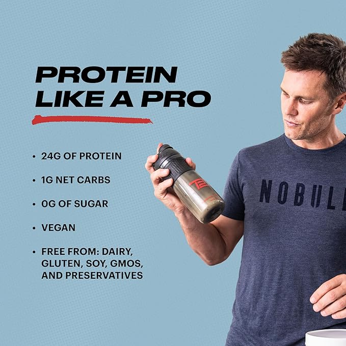 TB12 Plant Based Protein Powder by Tom Brady 24g of Vegan Pea Protein Low Sugar Low Carb Non-GMO Meal Replacement Keto Friendly Paleo Sugar Free Cookies and Cream Flavor (30 Servings)