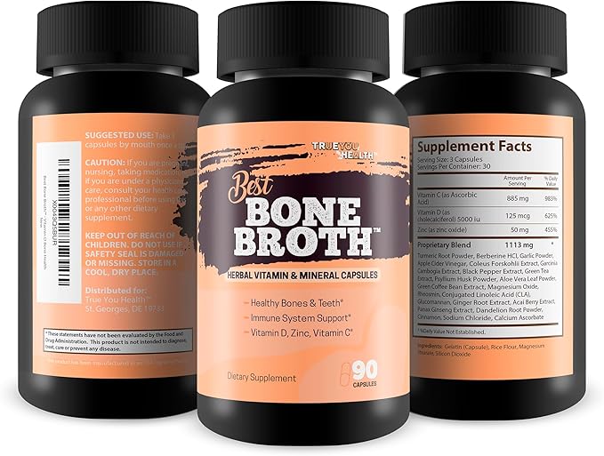 Best Bone Broth Capsules - Bone Health &amp Immunity Supplement - Bone Broth Powder Alternative Capsules - Bone Health Supplements Women Over 50 &amp Bone Health Supplements for Men - Vitamin D Bone