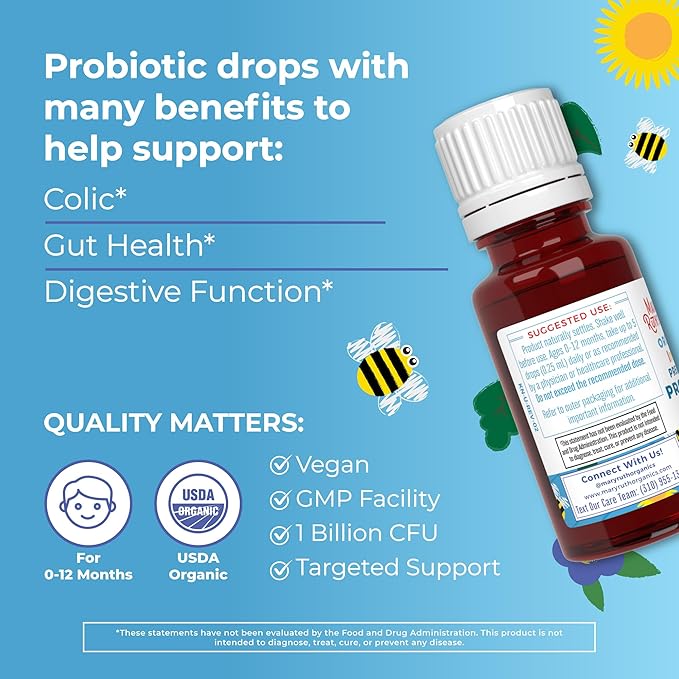 MaryRuth Organics Infant Precision Probiotics Colic &amp Vitamin D3 Drops | USDA Organic Clean Label Project Verified® | Vitamins for Immune Support &amp Overall Wellness | Vegan Non-GMO Gluten F