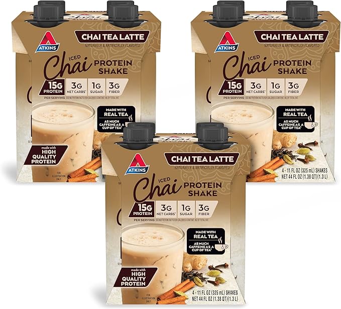 Atkins Chai Tea Latte Protein Shake with 15g Protein 3g Net Carb 1g Sugar + Atkins Peanut Butter Protein Wafer Crisps with 10g Protein 4g Net Carb 1g Sugar 5 Count