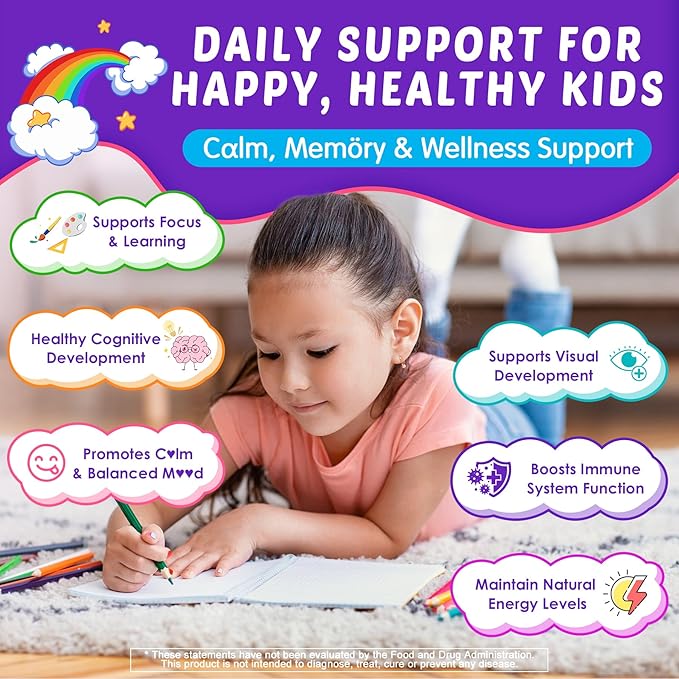 Kids Calcium Gummies + D3 &amp Magnesium +Kids Brain Gummies with Lion's Mane Mushroom Methyl B6 B9 B12 Supper Green