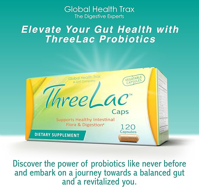 Global Health Trax GHT - ThreeLac Probiotic Capsules 120 Count - Comprehensive Digestive Support for Men Women and Children - Immune System and Gut Balance Non-GMO