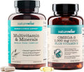 NatureWise [1 Multivitamin for Women Stress Support &amp Natural Minerals - 60 Capsules[30-Day Supply] + [1] Omega 3 Fish Oil 1000mg + Vitamin E - Wild-Caught - 60 Softgels[30-Day Supply]