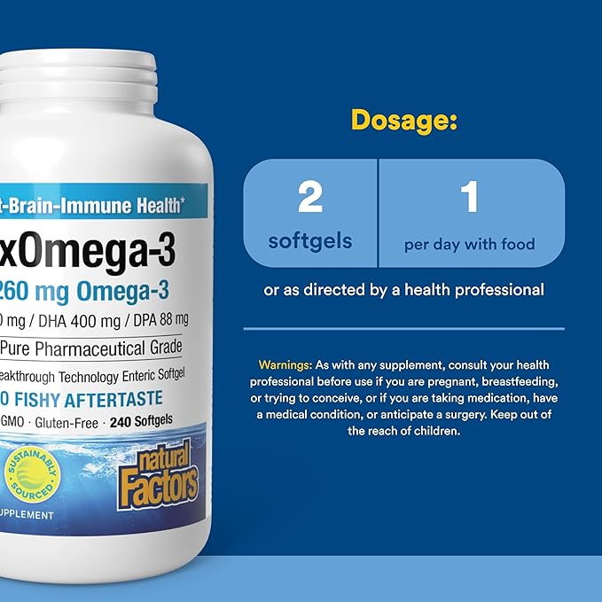 Natural Factors RxOmega-3 - Brain &amp Heart Health Support - Eye Health Supplement with EPA &amp DHA - Natural Supplement with Omega-3 Fatty Acids - 120 Softgels (90 Servings)