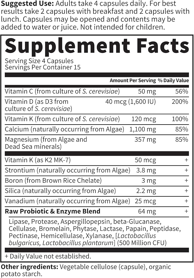 Garden of Life Raw Calcium Supplement for Women and Men - Vitamin Code Made from Whole Foods with Magnesium K2 Vitamin D3 and Vitamin C Plus Probiotics for Digestion 60 Capsules