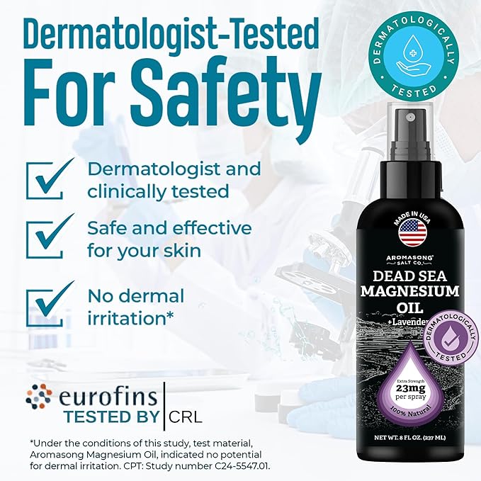 Aromasong Magnesium Spray Lavender - Extra Strength 2 Pack of (23mg in Each Spritz) 8 Oz Natural and Pure Magnesium Oil Spray - Made in The USA - for Leg Discomfort and Promotes a Calm Sleep