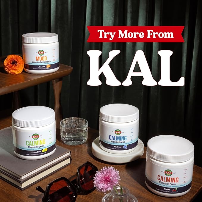 KAL Calming Magnesium Powder - Blueberry Flavor Magnesium Supplement - High Absorption Relaxation Support No Added Sugar Vegan Gluten Free Made Without Soy - 40 Servings 9 oz