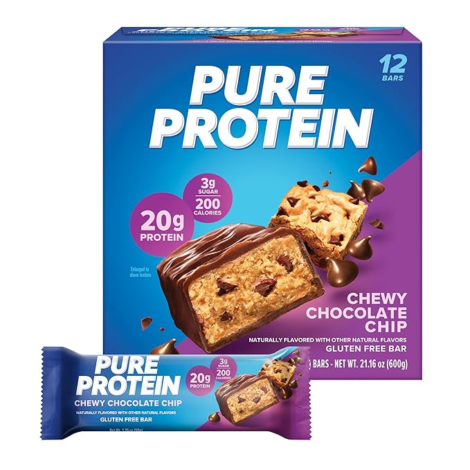 Pure Protein Galactic Brownie &amp Chocolate Chip Protein Bars Bundle - 12 Count Boxes | 20g High Protein Gluten Free Low Sugar Great Taste!