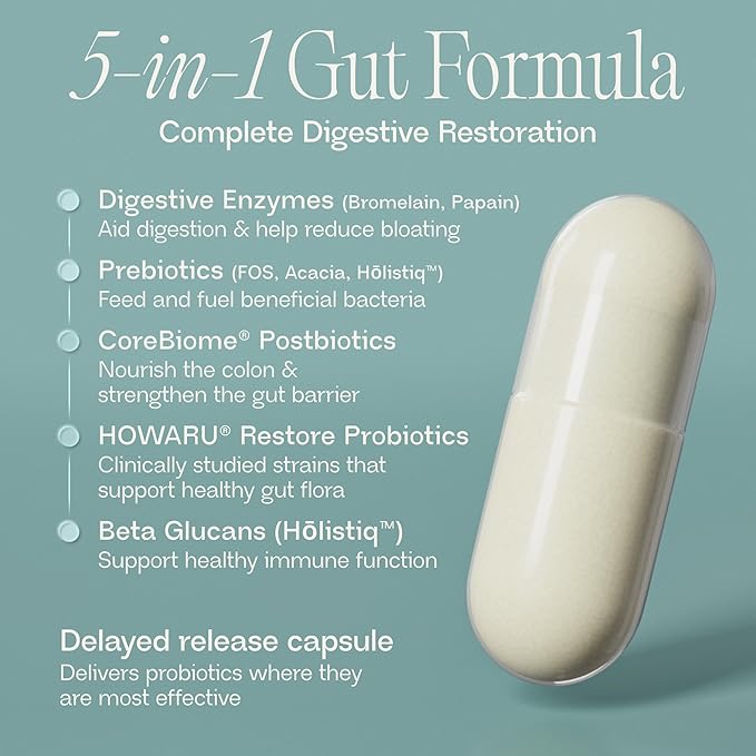 BIOMA Probiotics for Digestive Health 10 Billion CFU - 5-in-1 Gut Health Supplement with Prebiotics &amp Enzymes - Bloating Relief for Women &amp Men - Delayed Release (60 Capsules - 30 Day Supply)