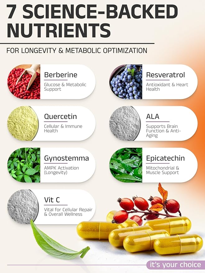 Resveratrol + Dihydroberberine + Quercetin Complex – Anti-Aging Cellular Supplement with Vitamin C &amp Zinc – Longevity &amp Mitochondrial Support – 90 Capsules – Doctor Formulated