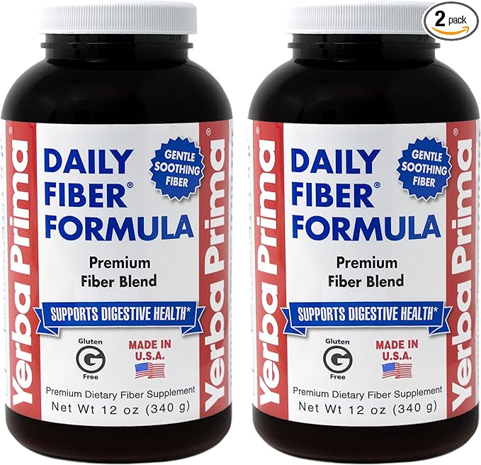 Yerba Prima Daily Fiber Formula Powder - 12 oz (Pack of 2) - Soluble &amp Insoluble Dietary Fiber Supplement - Colon Cleanse - Gut Health - Vegan Non-GMO Gluten-Free