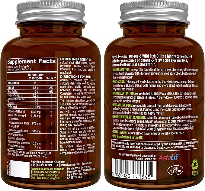 High Absorption Omega-3 Wild Fish Oil 1360mg + High Absorption Curcumin C3 Complex Bundle 1000mg EPA &amp DHA with Astaxanthin + + 300% Greater Absorption Curcuminoids with Rapid Uptake by Igennus