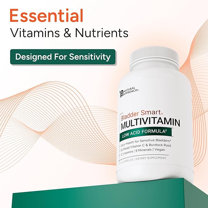 Low-Acid Multivitamin for Sensitive Bladders | 12 Vitamins &amp 9 Minerals | Buffered Vitamin C &amp Burdock Root | USA Manufactured | 60 Capsules