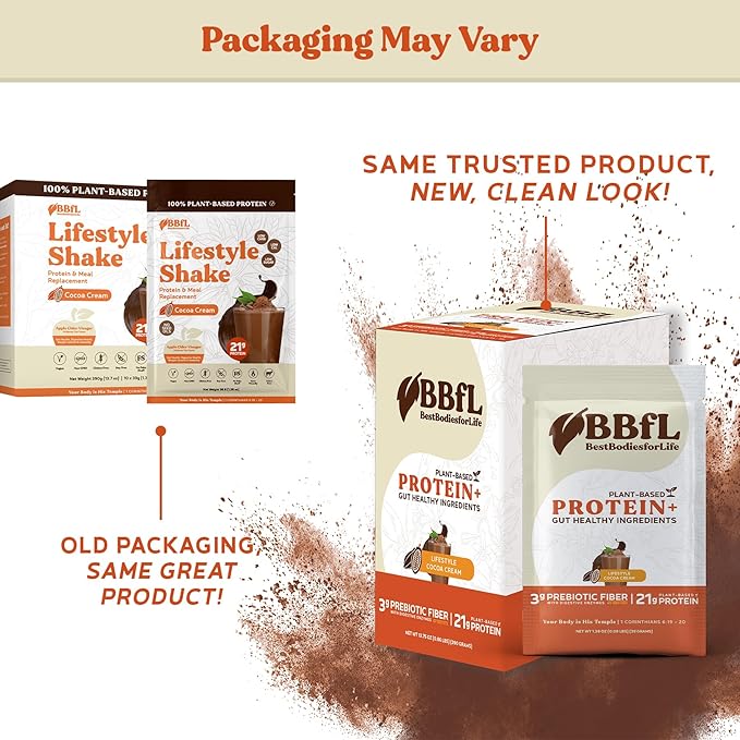 BBfL Plant-Based Protein Shake – 21g Vegan Protein Cocoa + Apple Cider Vinegar Prebiotics Digestive Enzymes Supports Gut Health – All-in-One Shake for Women &amp Men (10 Servings Cocoa Cream)