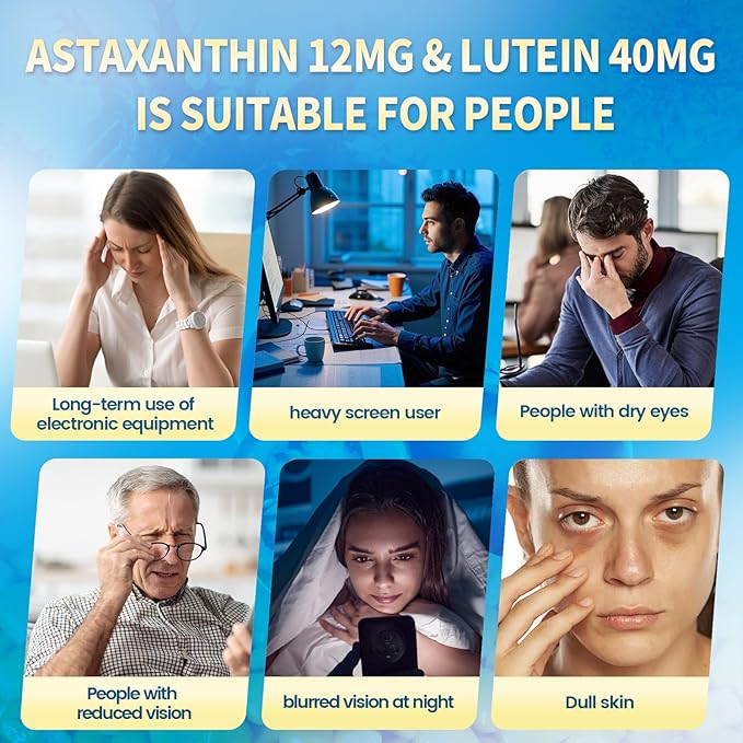 14-in-1 Astaxanthin 12mg &amp Lutein 40mg with Zeaxanthin Supplements 24 Month Supply Fresh Microalgae Source Supports Eye Skin Antioxidant Joint Circulatory Health Non-GMO Gluten Free 4 Ba