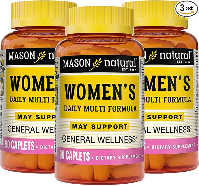 MASON NATURAL Women's Daily Multi Formula with 21 Essential Vitamins and Nutrients Supports General Wellness and Overall Health 90 Caplets (Pack of 3)