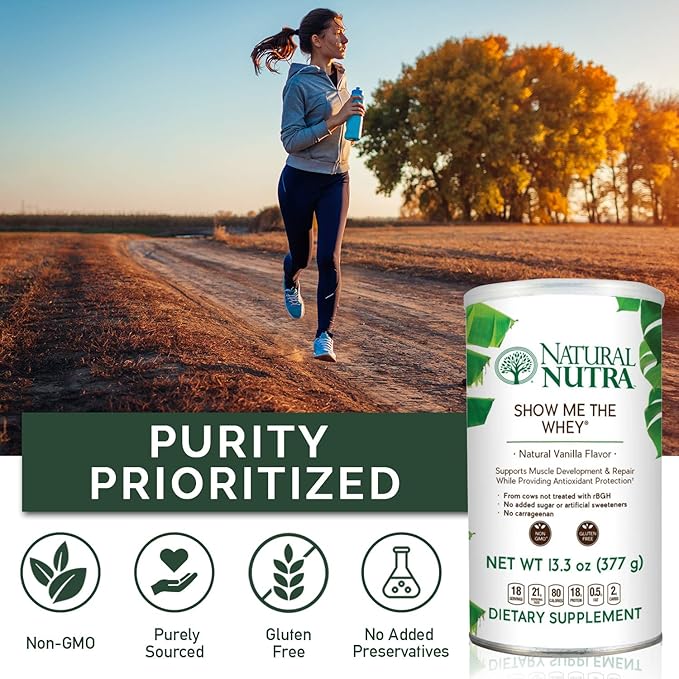 Natural Nutra Grass Fed Vanilla Show Me The Whey Protein Source Powder Enhance Digestion Improve Body Fluid Flow Support Bone Health and Boost Immunity Gluten Free Sugar-Free Non-GMO 13.3oz
