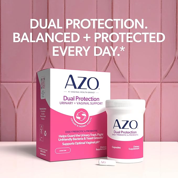 AZO Dual Protection Urinary + Vaginal Support Prebiotics and Probiotics for Women* Starts Working Within 24 Hours Non-GMO 30 Count